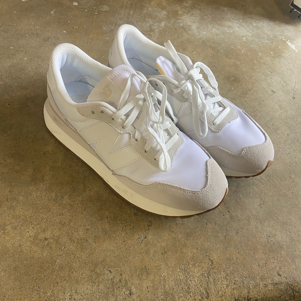 New Balance Classic White and Cream Sneakers